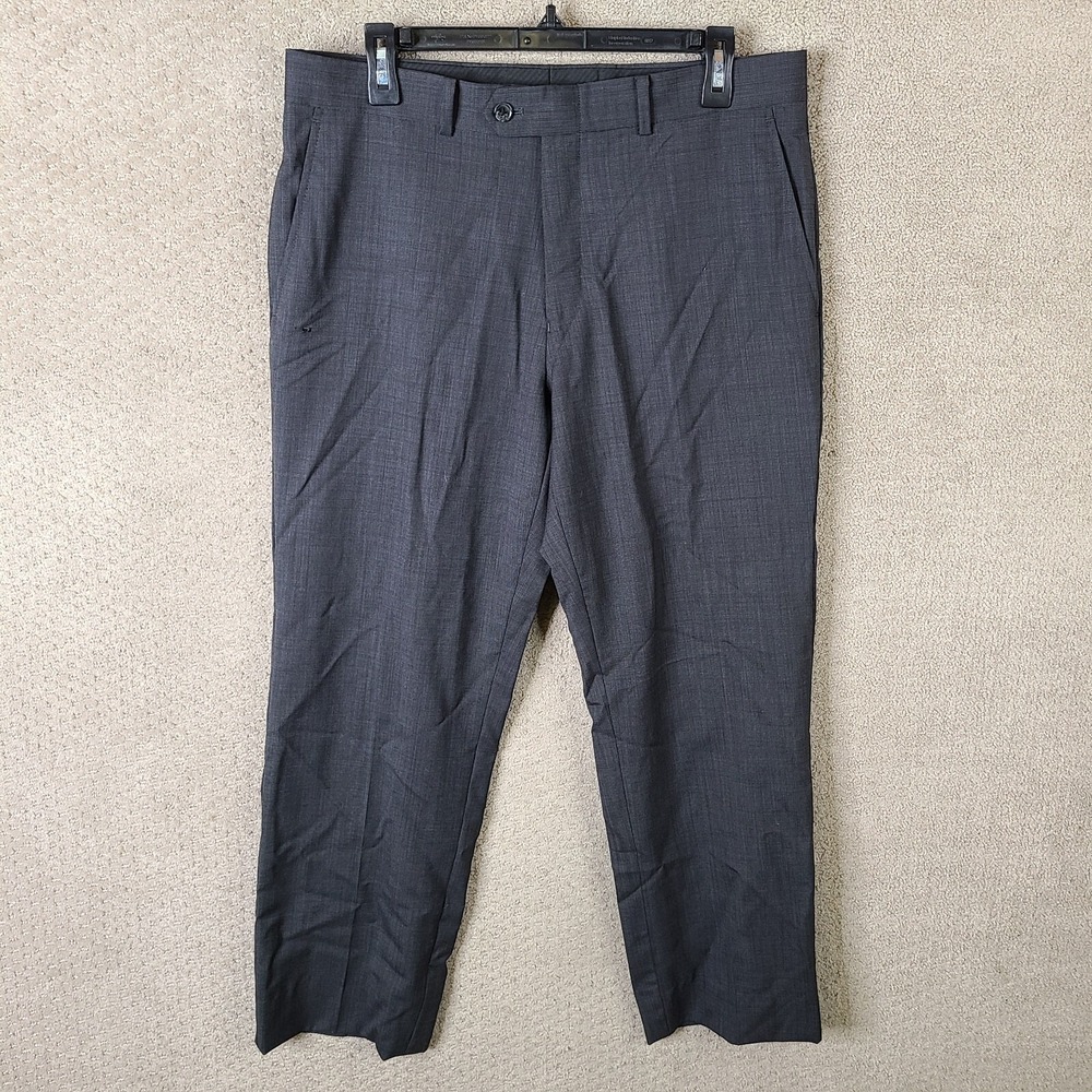 Bar III Pants Mens 34x30 (34x27) Gray Wool Slim Flat Front Birdseye Suit Trouser